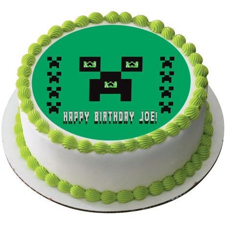 Minecraft Creeper Edible Birthday Cake Topper OR Cupcake Topper, Decor - Edible Prints On Cake (Edible Cake &Cupcake Topper)