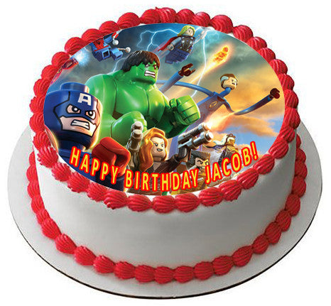 Lego Marvel Superheroes Edible Birthday Cake Topper OR Cupcake Topper, Decor - Edible Prints On Cake (Edible Cake &Cupcake Topper)