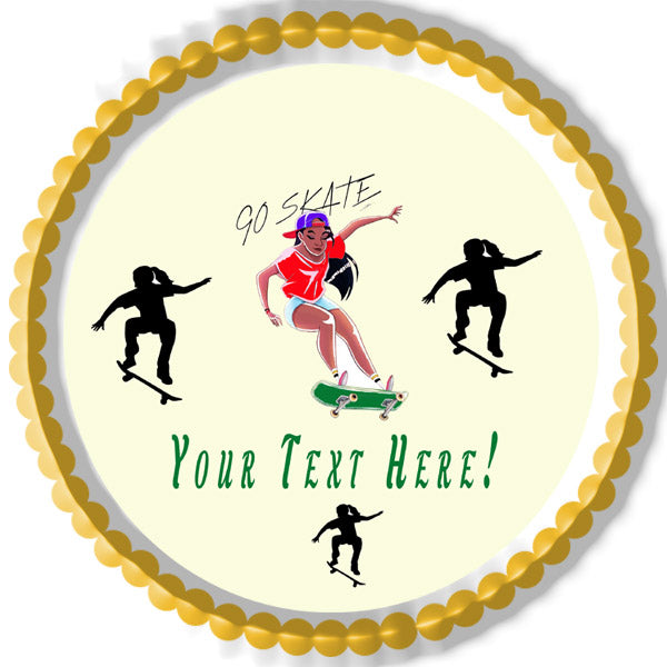 Skateboard Girl - Edible Cake Topper, Cupcake Toppers, Strips