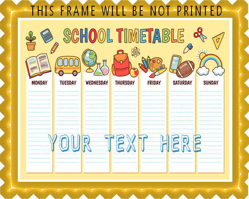 School Timetable - Edible Cake Topper, Cupcake Toppers, Strips