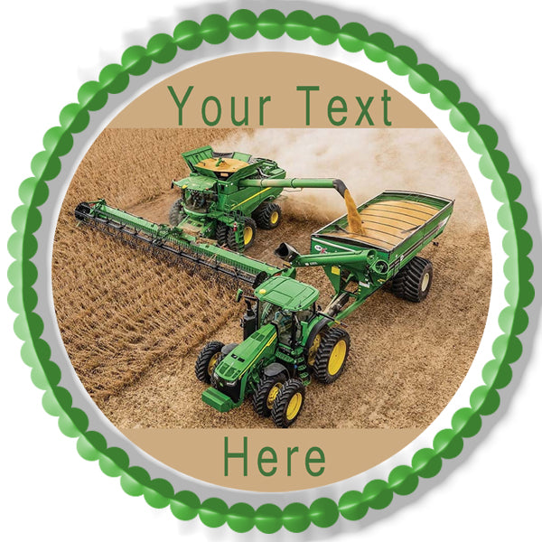 John Deere combine and tractor - Edible Cake Topper, Cupcake Toppers, Strips