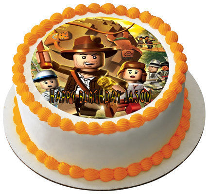 INDIANA JONES LEGO Edible Birthday Cake Topper OR Cupcake Topper, Decor - Edible Prints On Cake (Edible Cake &Cupcake Topper)