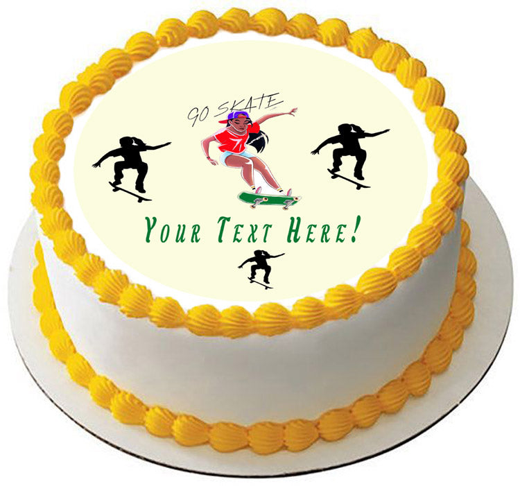 Skateboard Girl - Edible Cake Topper, Cupcake Toppers, Strips