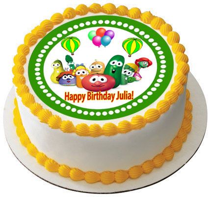 Veggie Tales Green - Edible Birthday Cake Topper OR Cupcake Topper, Decor