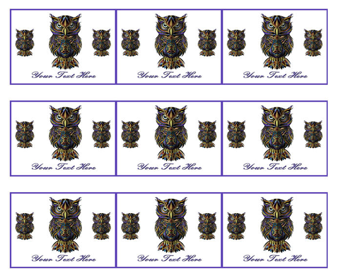Owl drawn - Edible Cake Topper, Cupcake Toppers, Strips