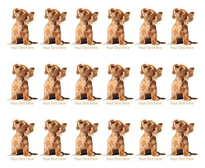 Young puppy listening to music - Edible Cake Topper, Cupcake Toppers, Strips