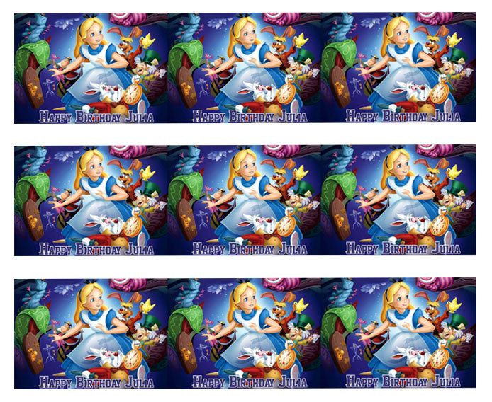 Alice in Wonderland - Edible Cake Topper, Cupcake Toppers, Strips