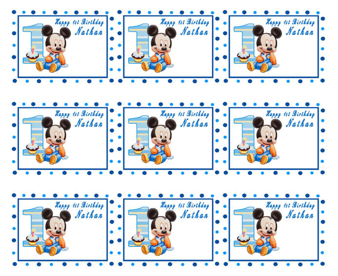 BABY MICKEY MOUSE 1st Birthday - Edible Cake Topper, Cupcake Toppers, Strips