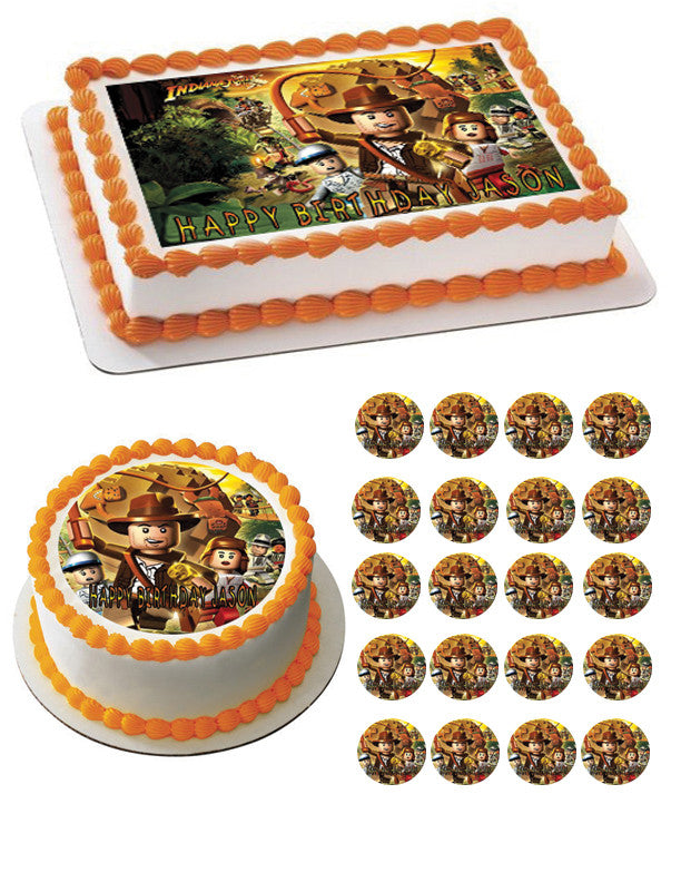 INDIANA JONES LEGO Edible Birthday Cake Topper OR Cupcake Topper, Decor - Edible Prints On Cake (Edible Cake &Cupcake Topper)
