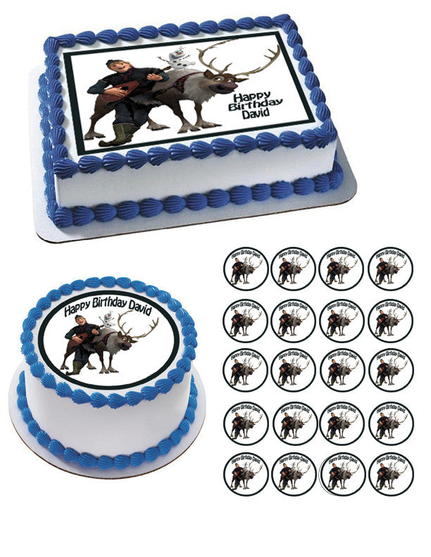 SVEN-KRISTOFF & OLAF Edible Birthday Cake Topper OR Cupcake Topper, Decor - Edible Prints On Cake (Edible Cake &Cupcake Topper)