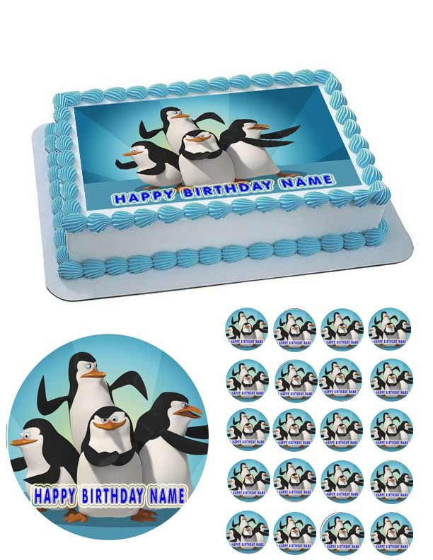Penguins of Madagascar Edible Birthday Cake Topper OR Cupcake Topper, Decor - Edible Prints On Cake (Edible Cake &Cupcake Topper)
