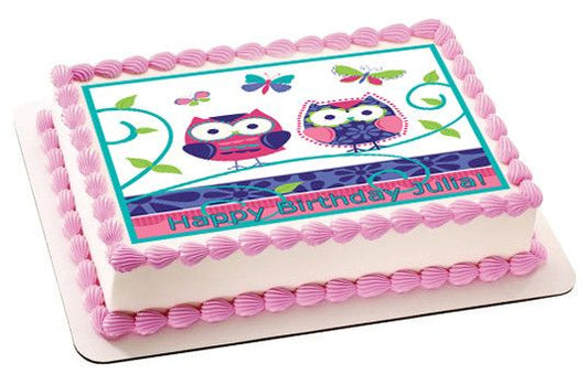 Patchwork Owls Edible Birthday Cake Topper OR Cupcake Topper, Decor - Edible Prints On Cake (Edible Cake &Cupcake Topper)