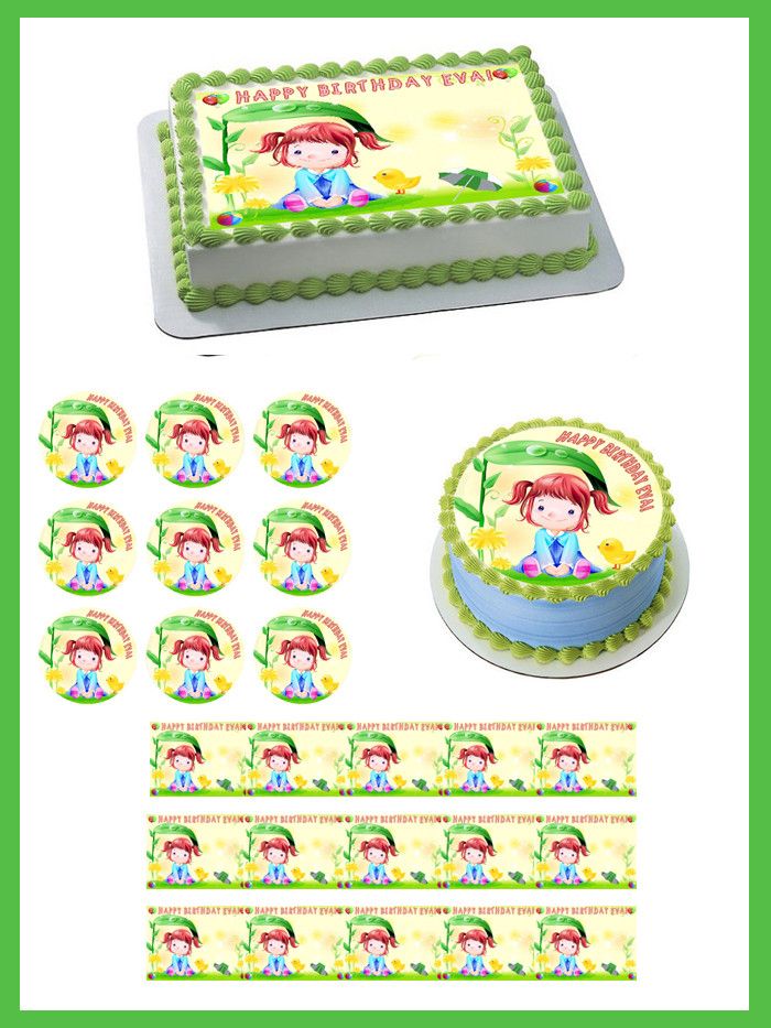 Cute Girl Edible Birthday Cake Topper OR Cupcake Topper, Decor - Edible Prints On Cake (Edible Cake &Cupcake Topper)