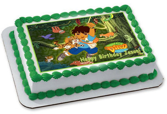 Go Diego Go Edible Birthday Cake Topper OR Cupcake Topper, Decor - Edible Prints On Cake (Edible Cake &Cupcake Topper)